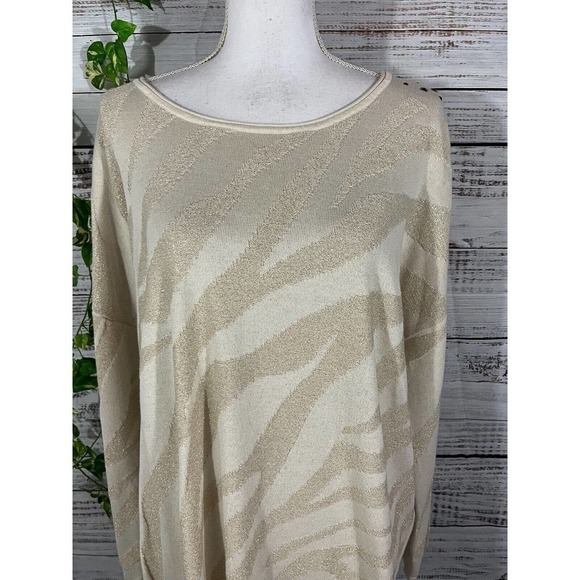 Chico's Sweater Pullover size 16 18 4 Gold Embellished Zebra Edison Chino Slim - Picture 2 of 10
